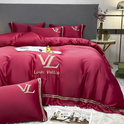 Embroidery de luxo Lavado de algodão seda 4 pcs King Size roupa de cama conjunto para decoração elegante