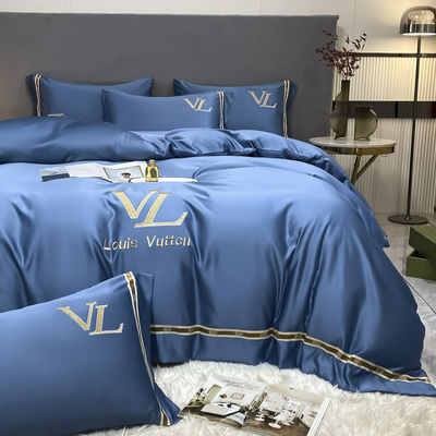 Embroidery de luxo Lavado de algodão seda 4 pcs King Size roupa de cama conjunto para decoração elegante