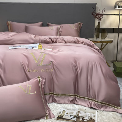 Embroidery de luxo Lavado de algodão seda 4 pcs King Size roupa de cama conjunto para decoração elegante