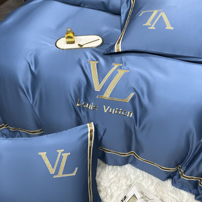 Embroidery de luxo Lavado de algodão seda 4 pcs King Size roupa de cama conjunto para decoração elegante