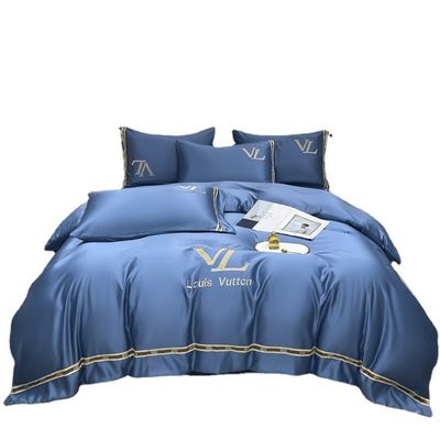 Embroidery de luxo Lavado de algodão seda 4 pcs King Size roupa de cama conjunto para decoração elegante