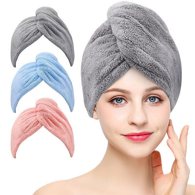 Design personalizado de cor pura de microfibra de coral fleece chapéu de cabelo seco para toalha de cabelo de secagem rápida