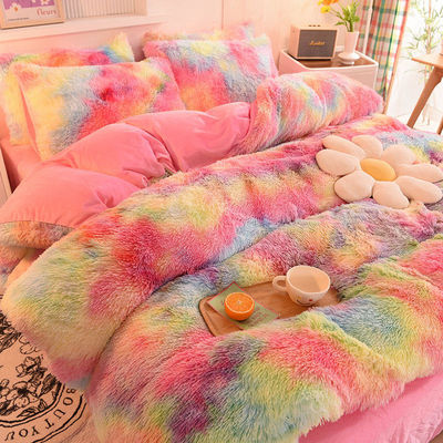 Conjunto de roupas de cama de desenho espessado de 3 peças de cores quentes compatíveis com edredons de pelúcia para casamento em casa