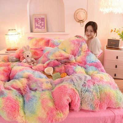 Conjunto de roupas de cama de desenho espessado de 3 peças de cores quentes compatíveis com edredons de pelúcia para casamento em casa