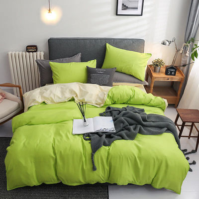 Contraste de cor 4 Pcs Microfibra Cama de cama Conjunto Verde Sólido Cobertura de Coberta para King Size cama