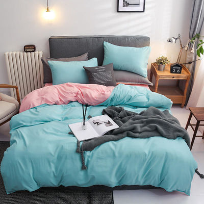 Contraste de cor 4 Pcs Microfibra Cama de cama Conjunto Verde Sólido Cobertura de Coberta para King Size cama