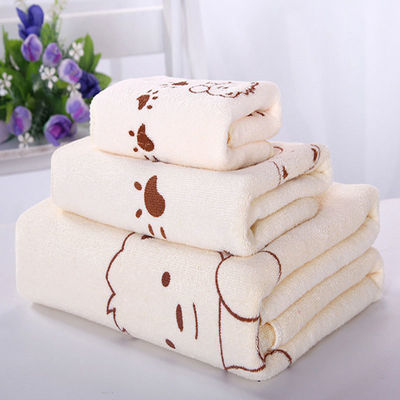 Home/Hotel Coral Fleece Soft Towel Set Microfibra Urso Impressão Toalha de Banho 3 peças