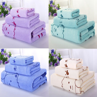 Home/Hotel Coral Fleece Soft Towel Set Microfibra Urso Impressão Toalha de Banho 3 peças