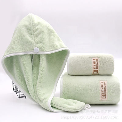 Toalha de banho de veludo de coral de alta absorção e chapéu de chuveiro