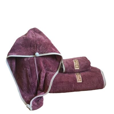 Toalha de banho de veludo de coral de alta absorção e chapéu de chuveiro