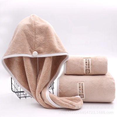 Toalha de banho de veludo de coral de alta absorção e chapéu de chuveiro