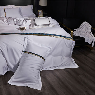 Casa Custom 100% algodão Satin Larga faixa 60s Jet Branco bordado Luxury Set de Cobertura de Cobertor