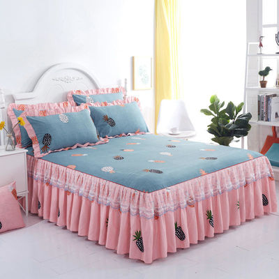 Hotel estilo lençóis de renda dupla com saia de cama coberta de edredom