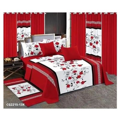 Moda Flor Vermelha de Casamento 13pcs Set de roupa de cama com tamanho personalizado e cortinas correspondentes