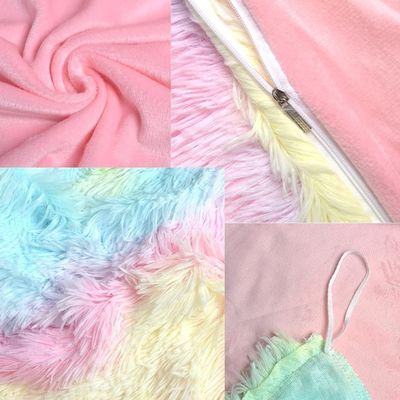 200TC Contagem de fios Set de roupas de cama de pele falsa Duvet Mink Rainbow Plush Fluffy Luxury Fitted Sheets Set