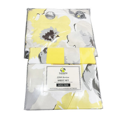 Casa 100% Poliéster Amarelo Floral Impressão Set de roupa de cama com 2 cortinas 8 peças