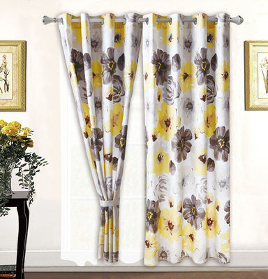 Casa 100% Poliéster Amarelo Floral Impressão Set de roupa de cama com 2 cortinas 8 peças