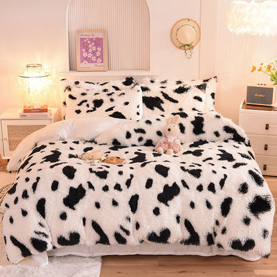 4 peças de cores sólidas de todas as estações de peles falsas Veludo Fluffy Plush Soft Set de roupa de cama para meninas
