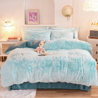 4 peças de cores sólidas de todas as estações de peles falsas Veludo Fluffy Plush Soft Set de roupa de cama para meninas