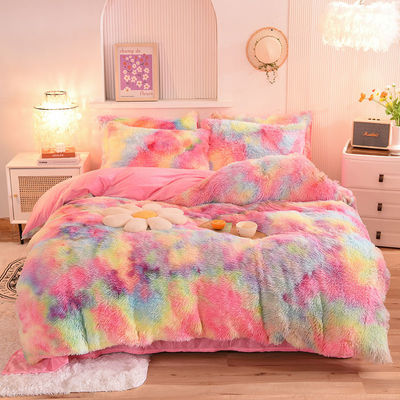 4 peças de cores sólidas de todas as estações de peles falsas Veludo Fluffy Plush Soft Set de roupa de cama para meninas
