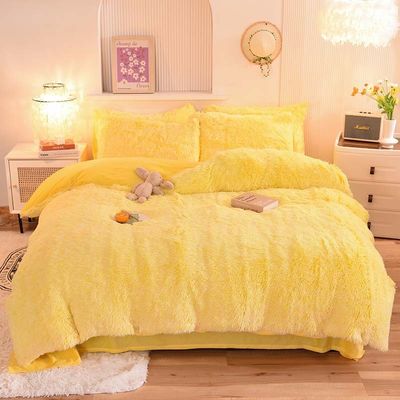 4 peças de cores sólidas de todas as estações de peles falsas Veludo Fluffy Plush Soft Set de roupa de cama para meninas