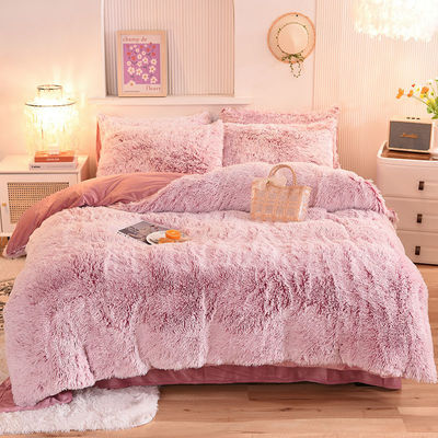 4 peças de cores sólidas de todas as estações de peles falsas Veludo Fluffy Plush Soft Set de roupa de cama para meninas