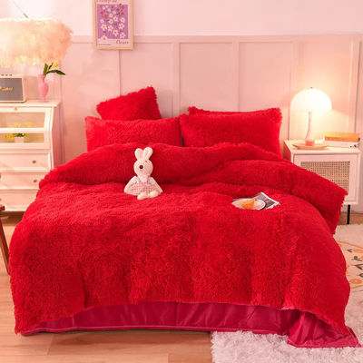 4 Pcs Queen Size Set de cobertor de cobertor com saia de cetim e materiais de cama de algodão de veludo