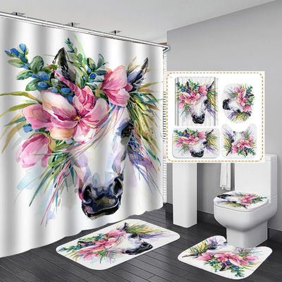 Impressão digital espessa Flor Design Banheiro Cortinas de chuveiro e tapetes Conjunto sazonal