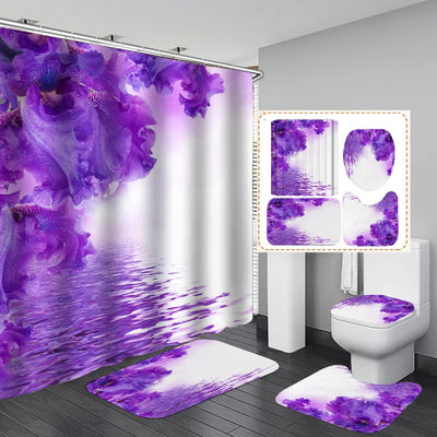 Impressão digital espessa Flor Design Banheiro Cortinas de chuveiro e tapetes Conjunto sazonal