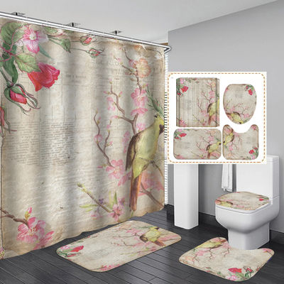 Impressão digital espessa Flor Design Banheiro Cortinas de chuveiro e tapetes Conjunto sazonal