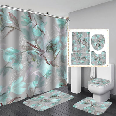 Impressão digital espessa Flor Design Banheiro Cortinas de chuveiro e tapetes Conjunto sazonal
