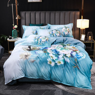 2023 Lavado seda confortável Beddinmg Set Impressão diagonal lençóis de cama de luxo Flor de cobertura de cama