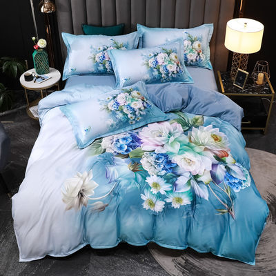 2023 Lavado seda confortável Beddinmg Set Impressão diagonal lençóis de cama de luxo Flor de cobertura de cama