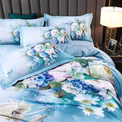 2023 Lavado seda confortável Beddinmg Set Impressão diagonal lençóis de cama de luxo Flor de cobertura de cama