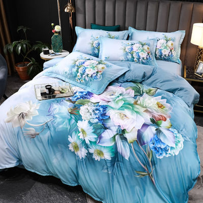 2023 Lavado seda confortável Beddinmg Set Impressão diagonal lençóis de cama de luxo Flor de cobertura de cama