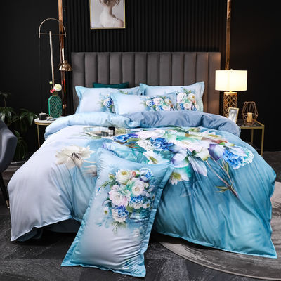 2023 Lavado seda confortável Beddinmg Set Impressão diagonal lençóis de cama de luxo Flor de cobertura de cama