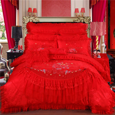 Conjunto de roupa de cama Casamento de luxo 100% algodão 200TC Lenço de cama Quilt roupa de cama anti-puxa Conjunto