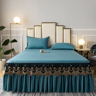 3 kg de algodão de luxo de seda cobertor de cama saia de cama rainha lençóis de cama conjunto com faixas saia