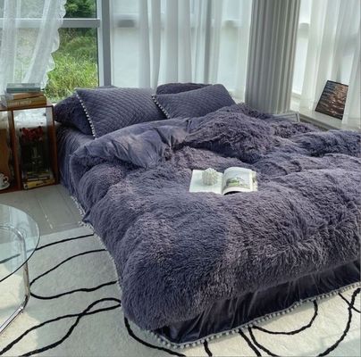 Set de roupa de cama de flanela de lã de visco com cobertura de cobertor de cor sólida e coleções de almofadas