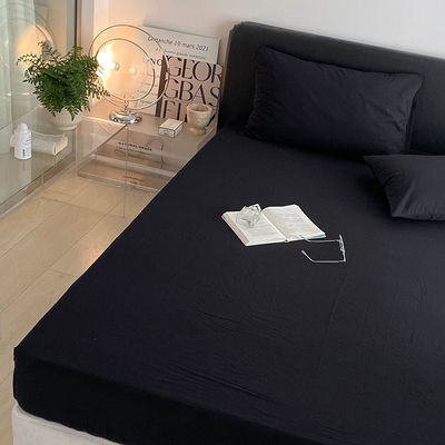 1.2m 4 pés King-Size roupa de cama em algodão lavado preto sólido com cortinas correspondentes