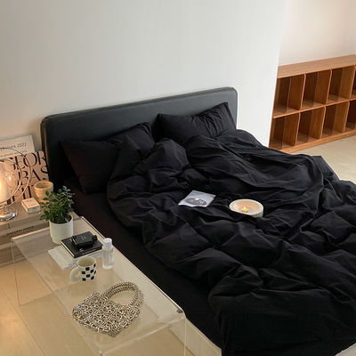 1.2m 4 pés King-Size roupa de cama em algodão lavado preto sólido com cortinas correspondentes
