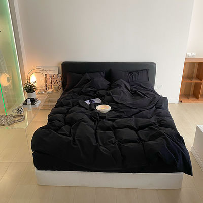 1.2m 4 pés King-Size roupa de cama em algodão lavado preto sólido com cortinas correspondentes