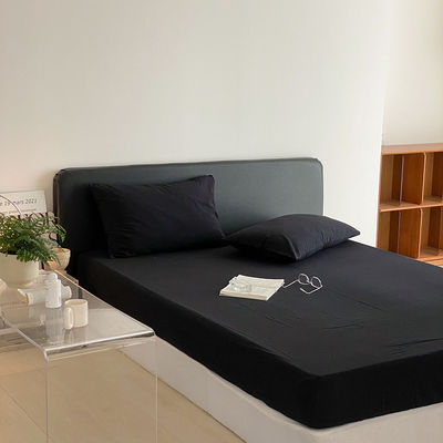 1.2m 4 pés King-Size roupa de cama em algodão lavado preto sólido com cortinas correspondentes