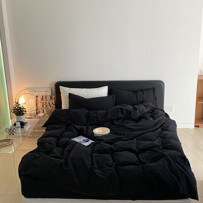 1.2m 4 pés King-Size roupa de cama em algodão lavado preto sólido com cortinas correspondentes