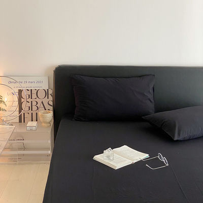 1.2m 4 pés King-Size roupa de cama em algodão lavado preto sólido com cortinas correspondentes