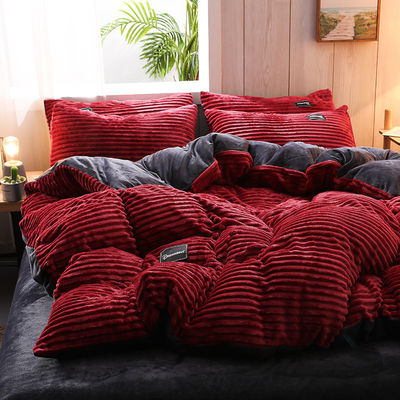 Queen/King Size Fleece Velvet Duvet Cover Set de roupa de cama com lençol de inverno e padrão impresso