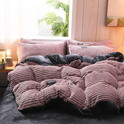 Queen/King Size Fleece Velvet Duvet Cover Set de roupa de cama com lençol de inverno e padrão impresso