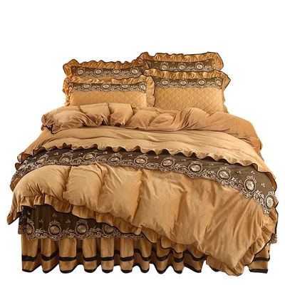 Set de cobertura de edredão 4pcs 400TC saia de cama de algodão luxo roupa de cama plissada com 2 caixas de almofada
