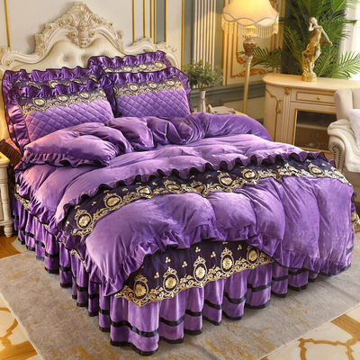 Set de cobertura de edredão 4pcs 400TC saia de cama de algodão luxo roupa de cama plissada com 2 caixas de almofada