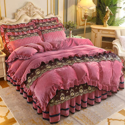 Set de cobertura de edredão 4pcs 400TC saia de cama de algodão luxo roupa de cama plissada com 2 caixas de almofada